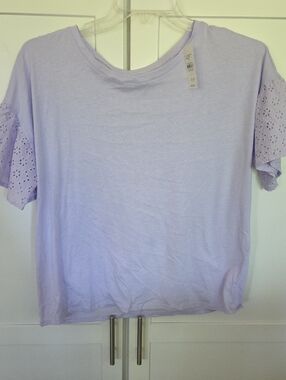 LOFT  Outlet Lilac Eyelet Short Sleeve Tee - Women’s Lightweight Top